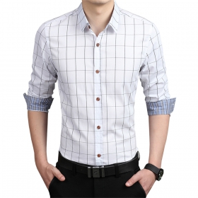 LOCALMODE Men's 100% Cotton Long Sleeve Plaid Slim Fit Button Down Dress Shirt